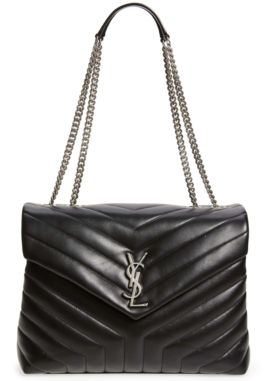 Saint Laurent Medium Loulou Black Silver YSL Matelasse Shoulder Crossbody Bag